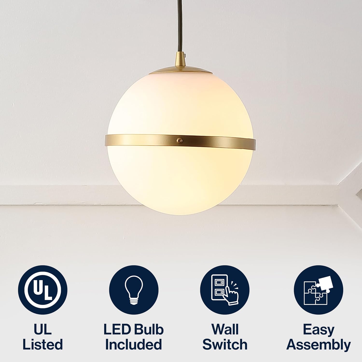 Gold White Globe LED Frosted Glass Pendant Light