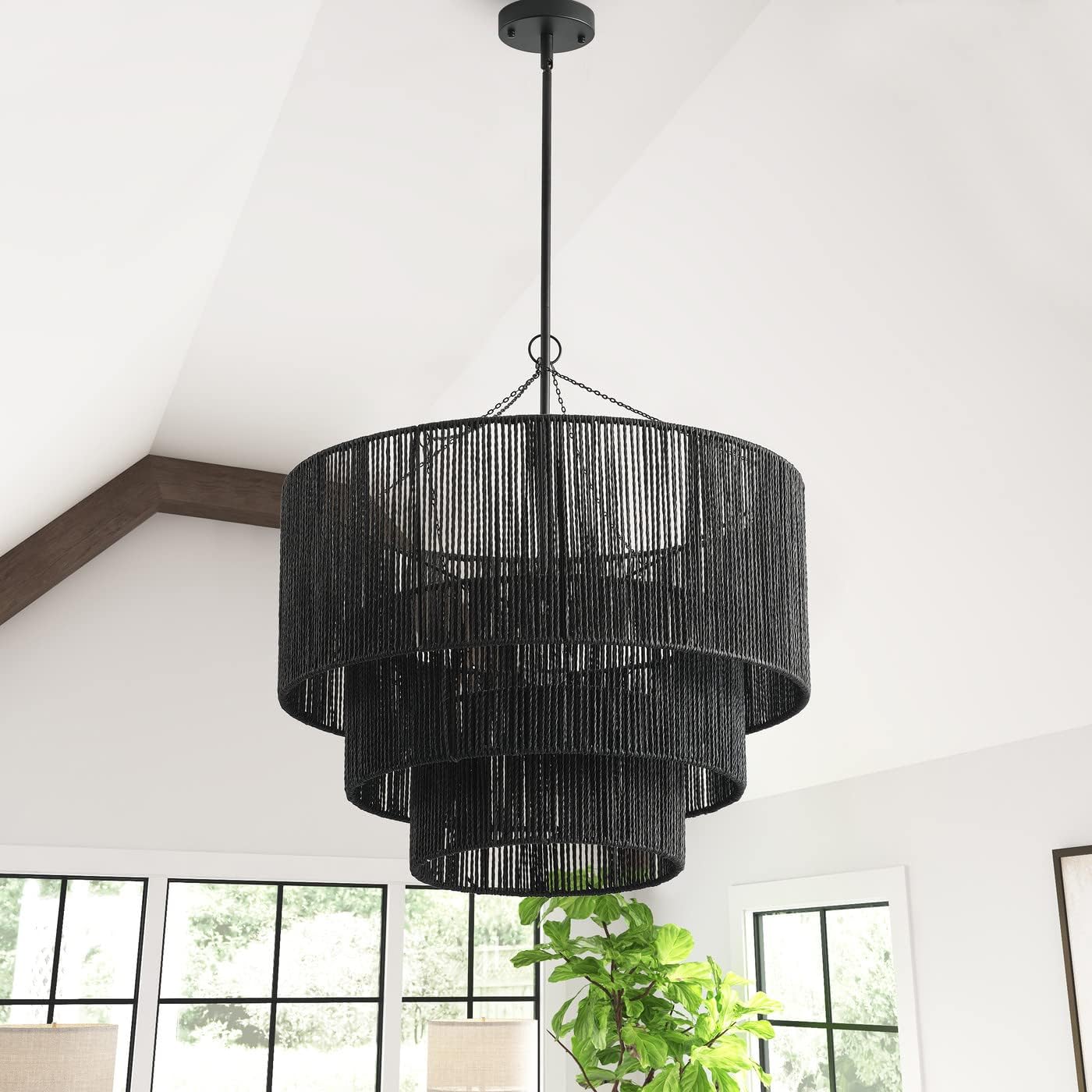 Black Hemp Rope Farmhouse Pendant Light