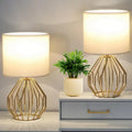 2 Pack Gold Geometric White Fabric Shade Table Lamps