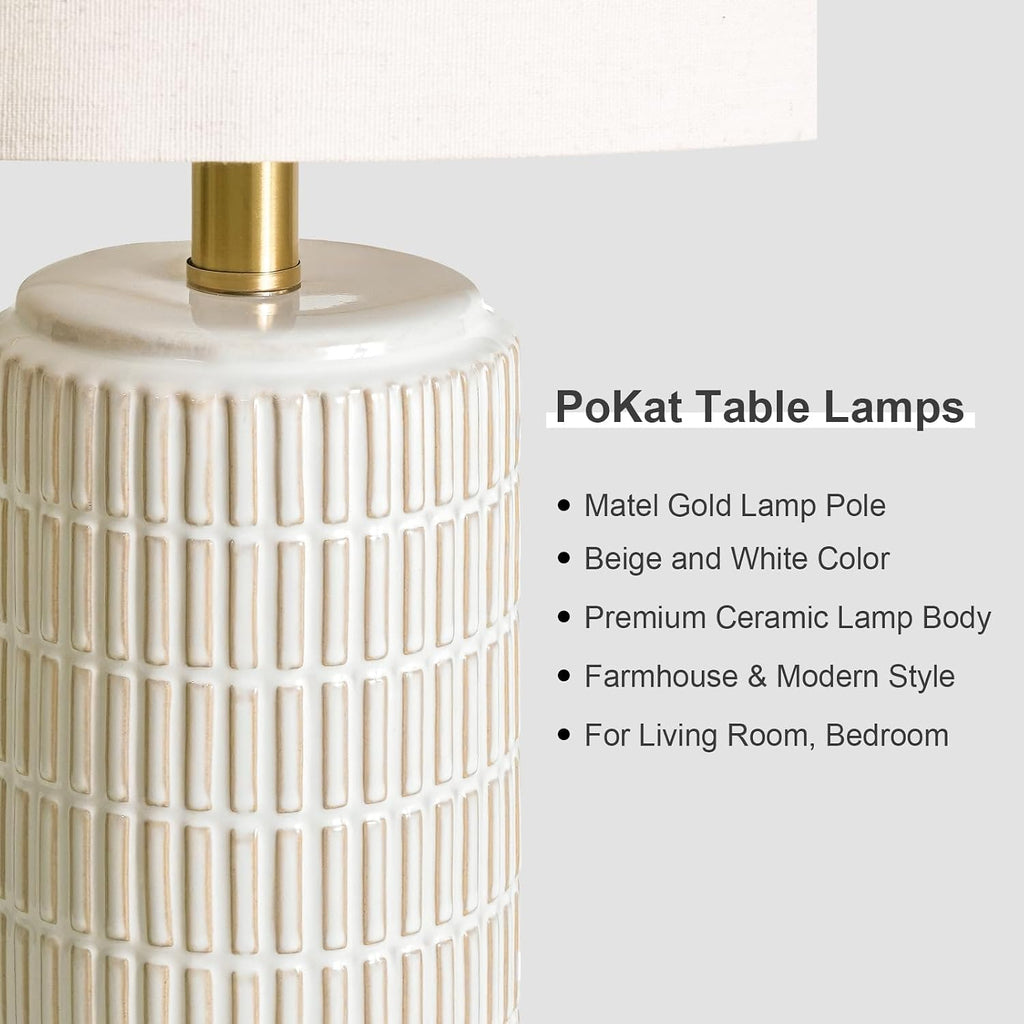 2 Pack Gold Base Ceramic Farmhouse Table Lamps