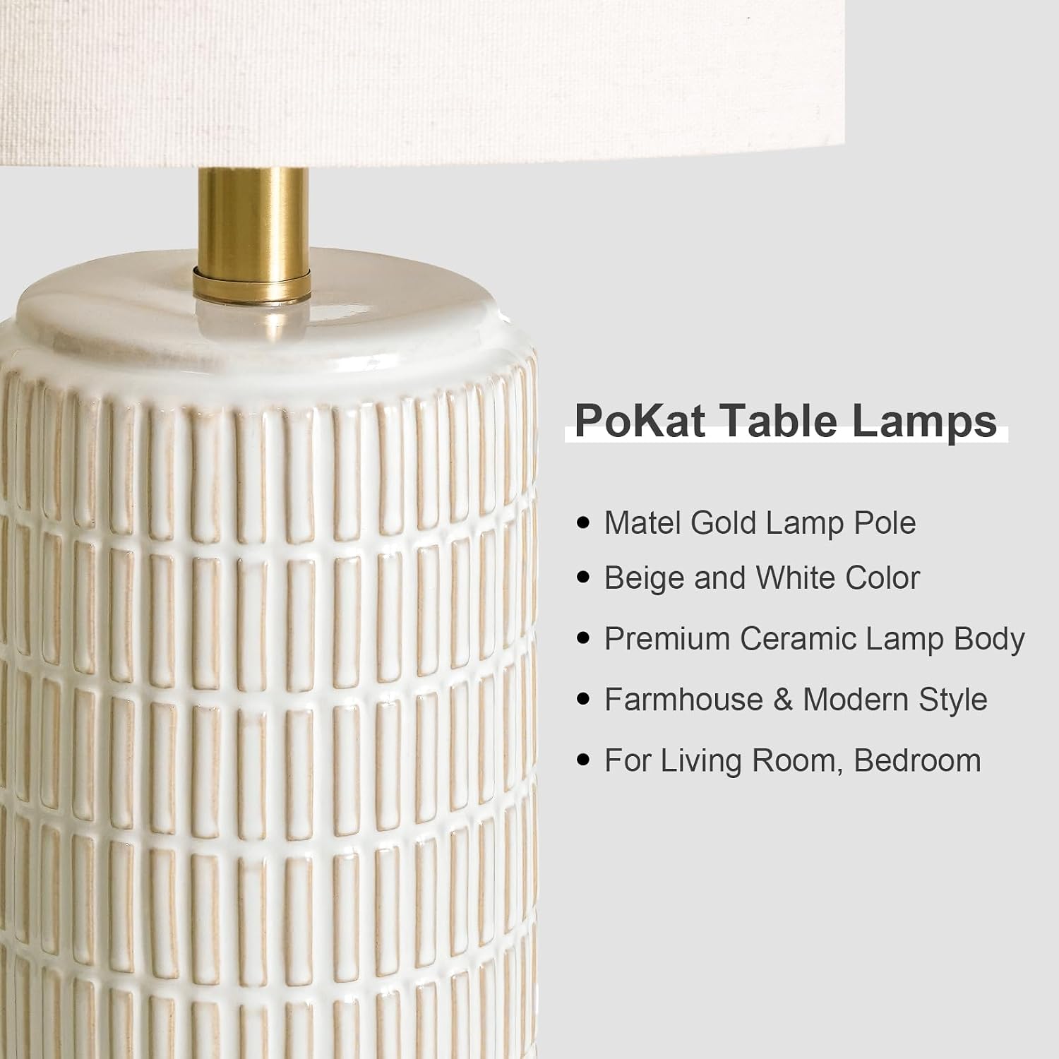 2 Pack Gold Base Ceramic Farmhouse Table Lamps