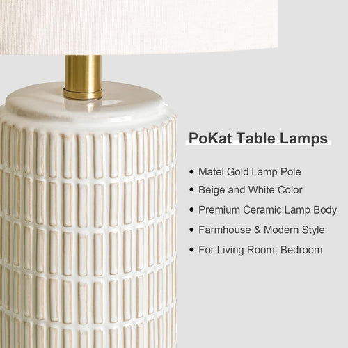 2 Pack Gold Base Ceramic Farmhouse Table Lamps