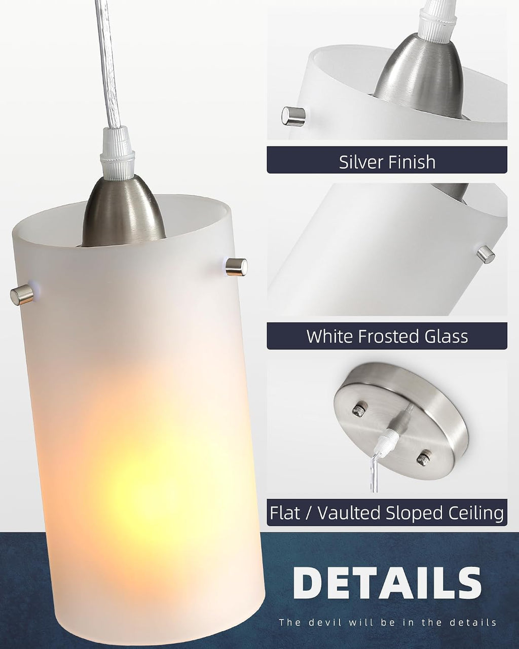 2 Pack Brushed Nickel Frosted Glass Mini Pendant Lights