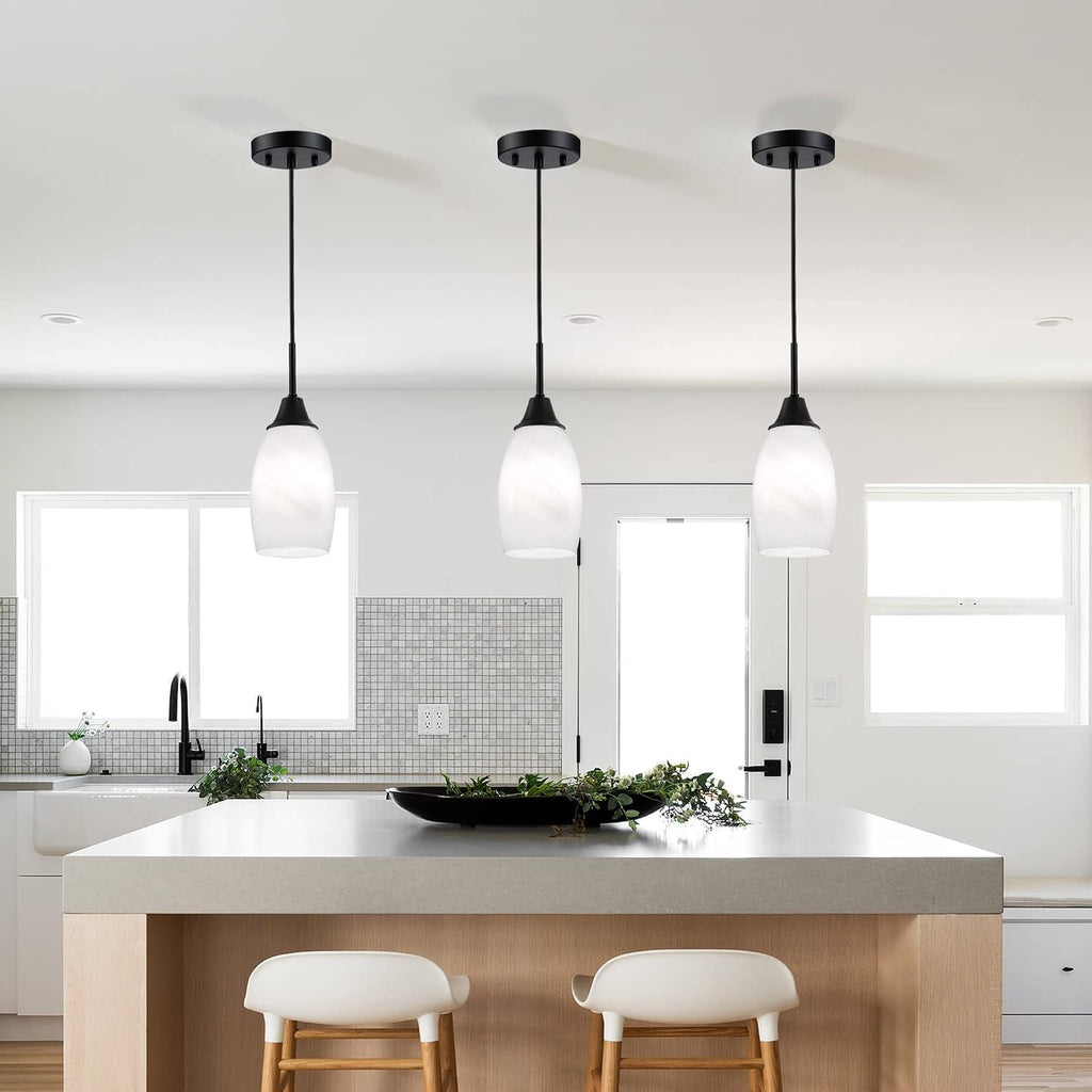 Matte Black Oval Handblown Glass Mini Pendant Light