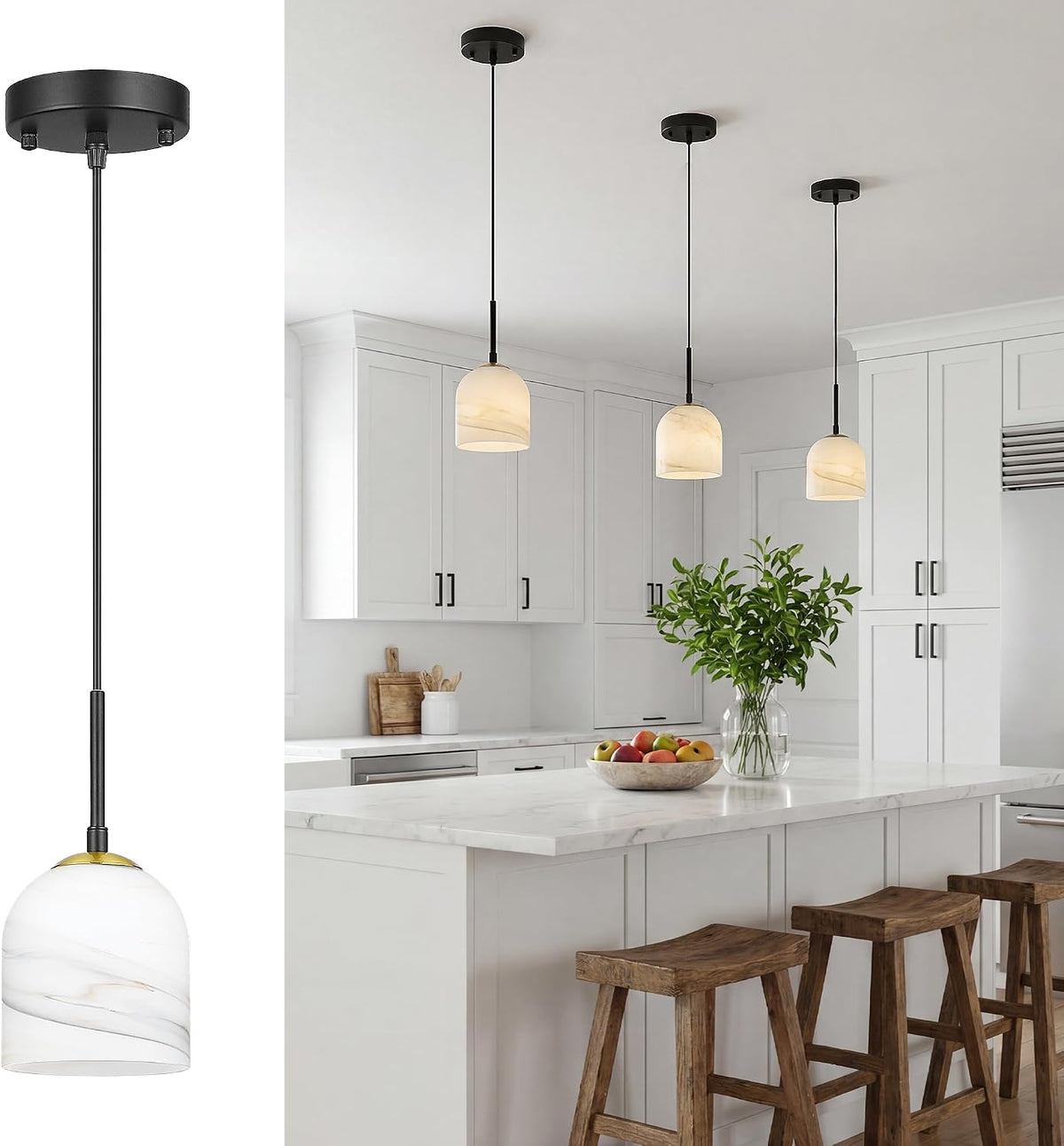 Colorful Swirl Milk Glass Mini Black Pendant Light