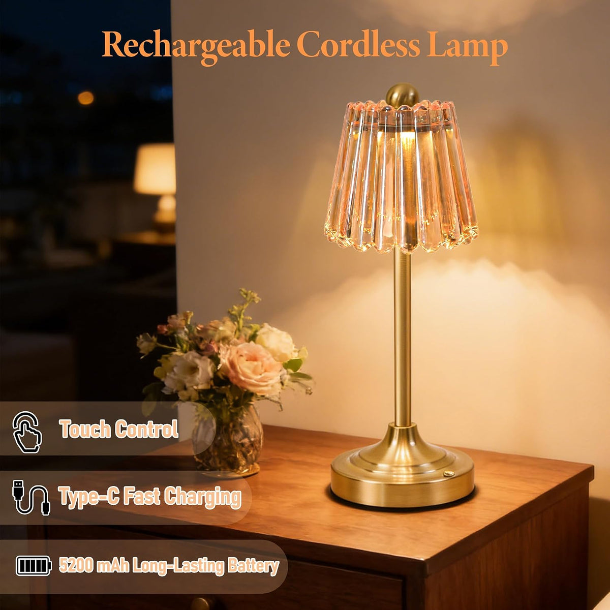 Green Glass Shade Cordless Touch Dimmable Table Lamp