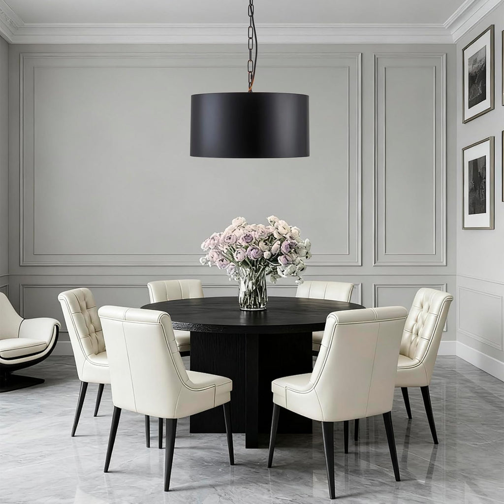 14.96" Black 3-Light Chain Drum Pendant Light