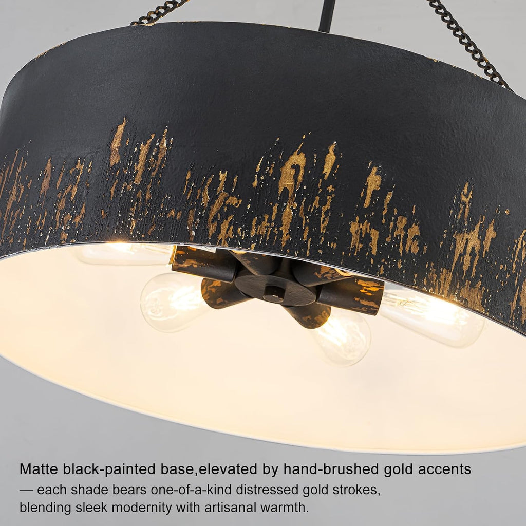 Matte Black Gold 6-Light 24" Drum Chandelier