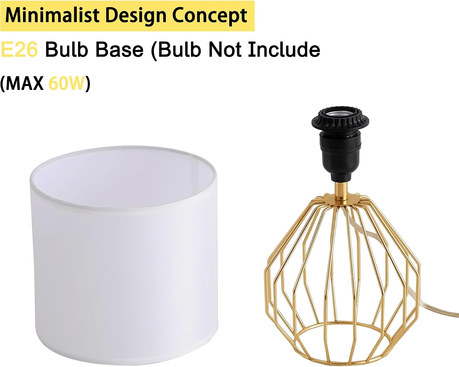 2 Pack Gold Geometric White Fabric Shade Table Lamps