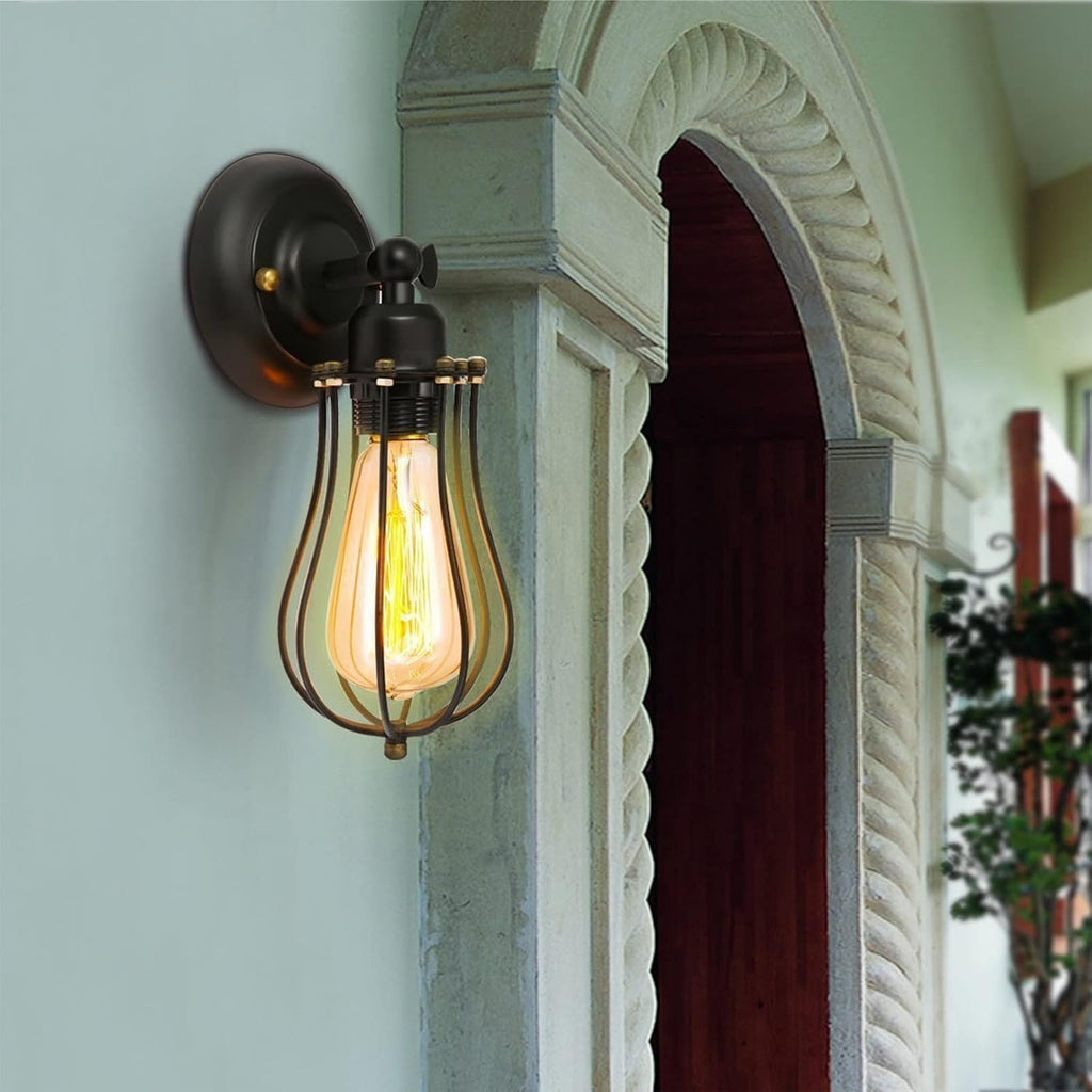 2 Pack Black Wire Cage Adjustable Industrial Wall Sconces