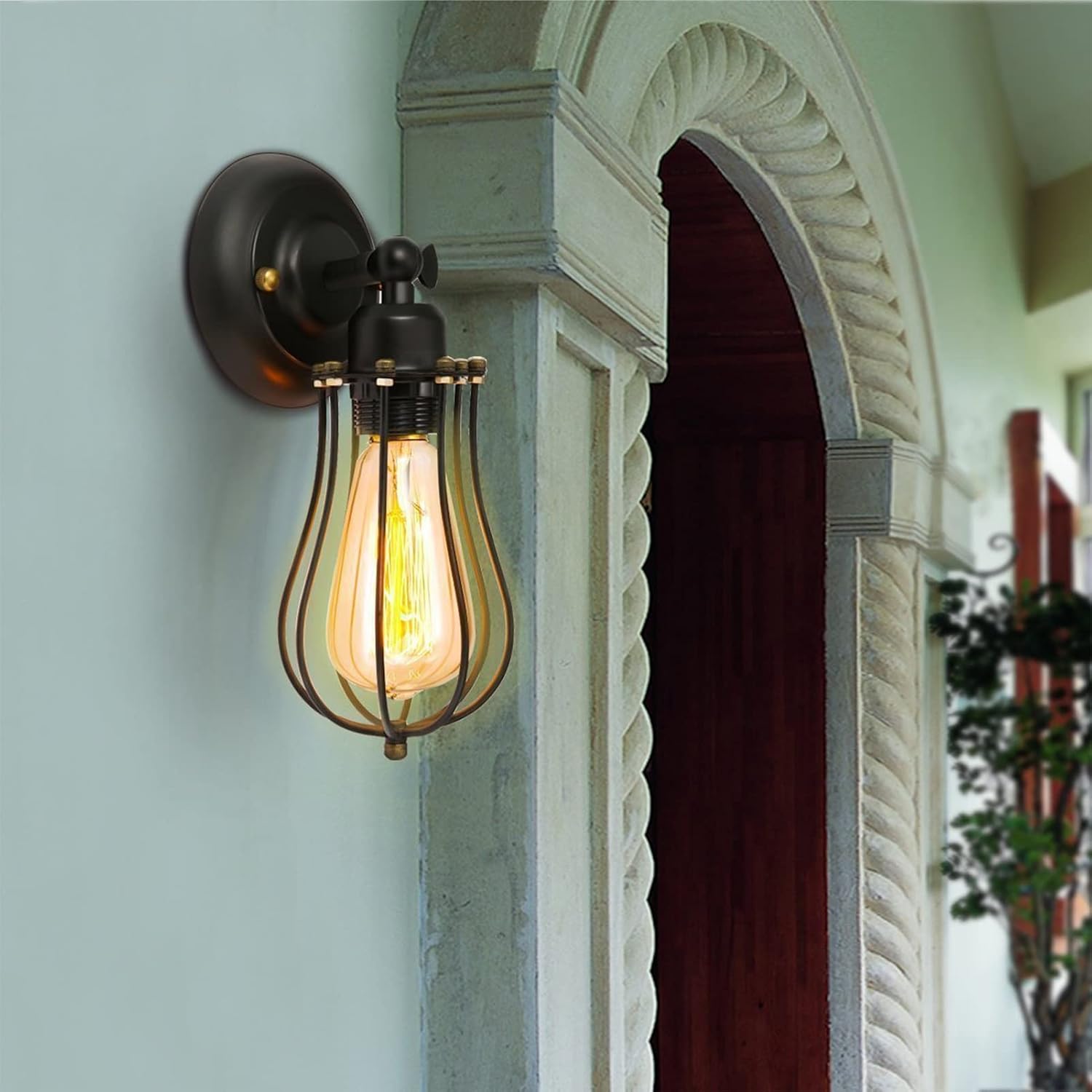 2 Pack Black Wire Cage Adjustable Industrial Wall Sconces