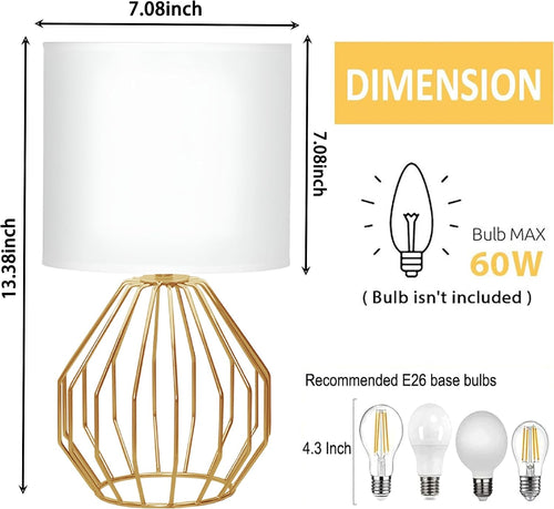 2 Pack Gold Geometric White Fabric Shade Table Lamps