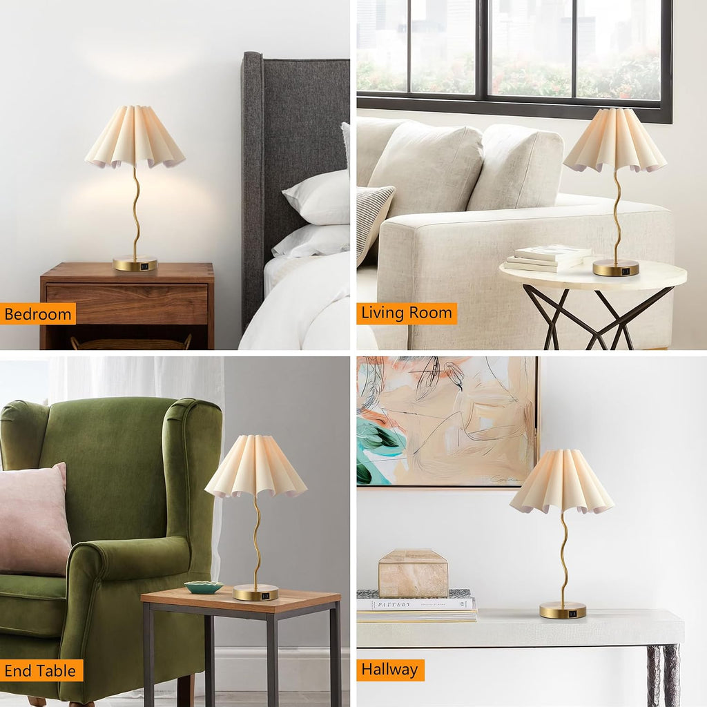 Pleated Linen Shade Modern Bedside Table Lamp