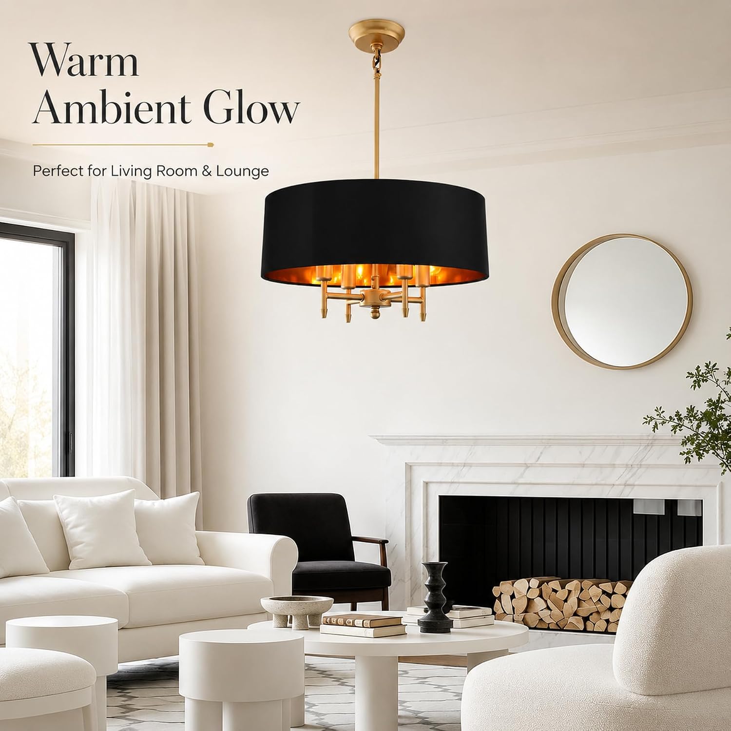 Gold Linen Drum 4-Light Chandelier