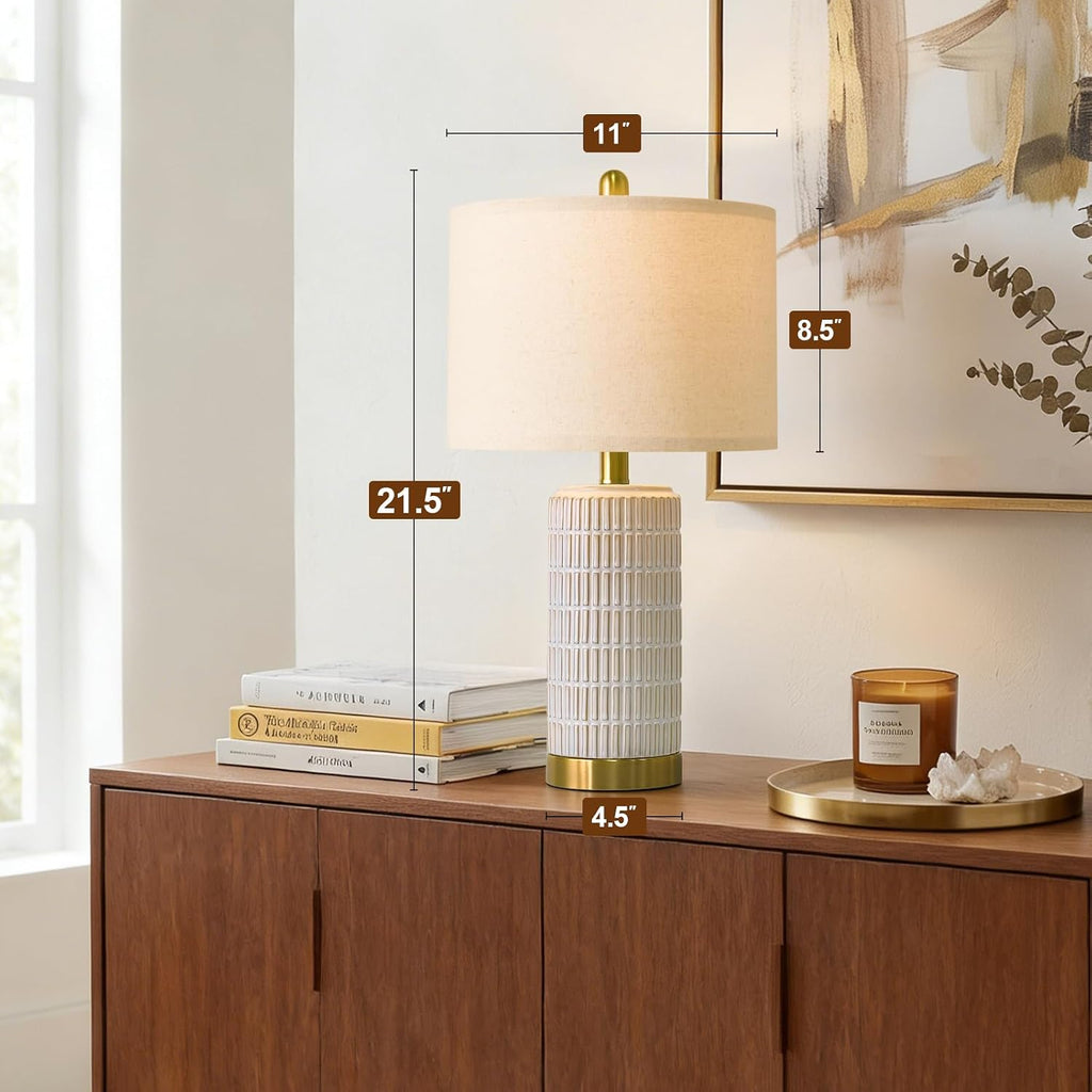 2 Pack Gold Base Ceramic Farmhouse Table Lamps