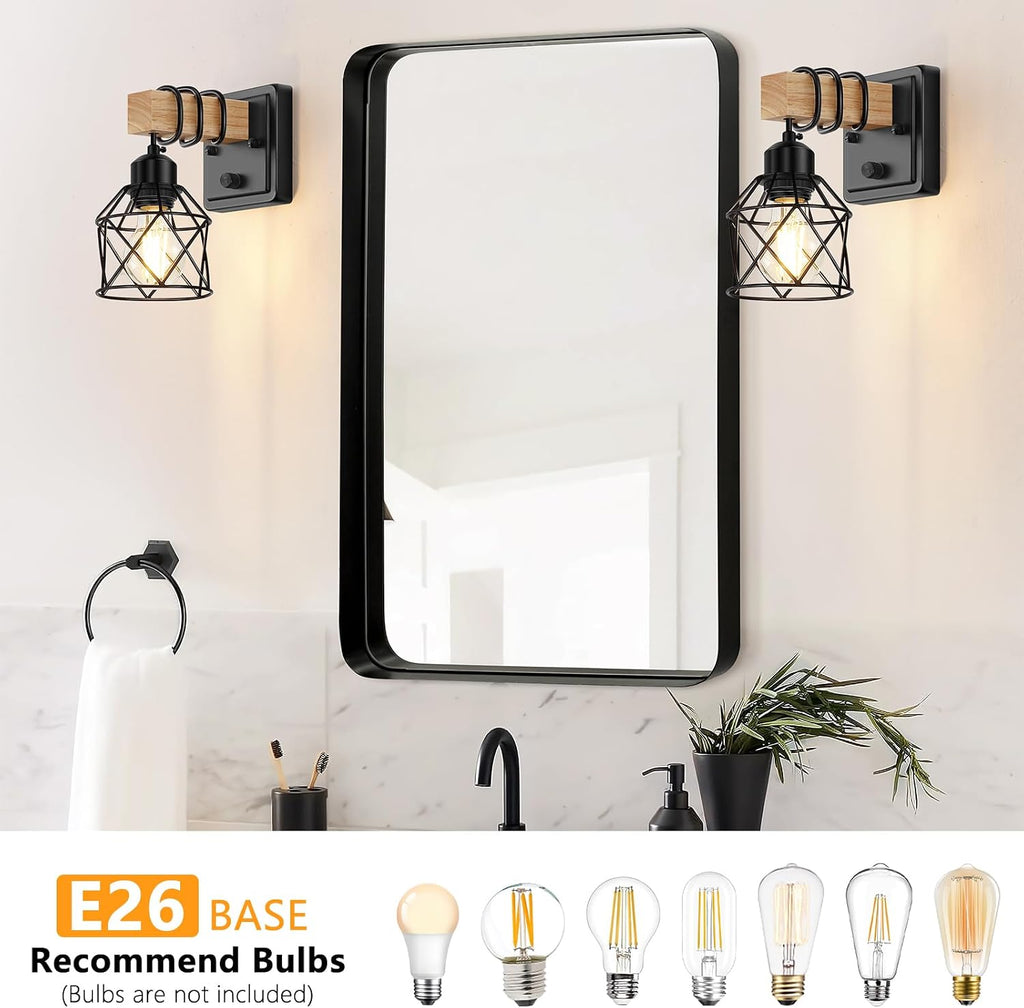4 Pack Farmhouse Wood Metal Cage Dimmable Wall Sconces