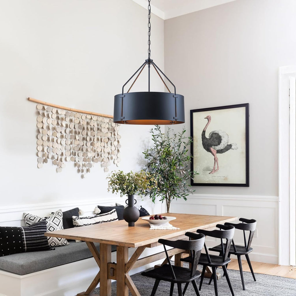 22" Black Metal Farmhouse Drum Chandelier