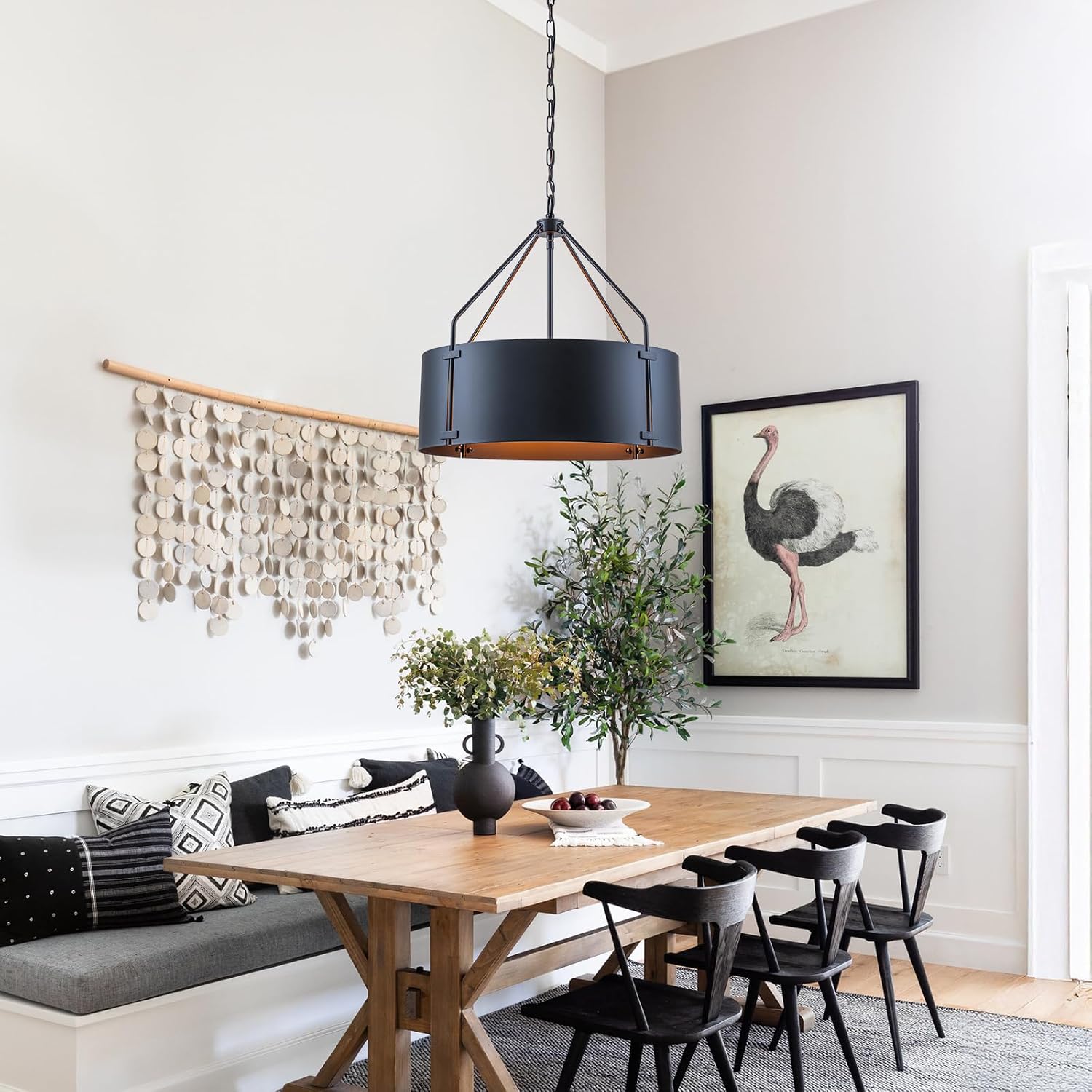 22" Black Metal Farmhouse Drum Chandelier