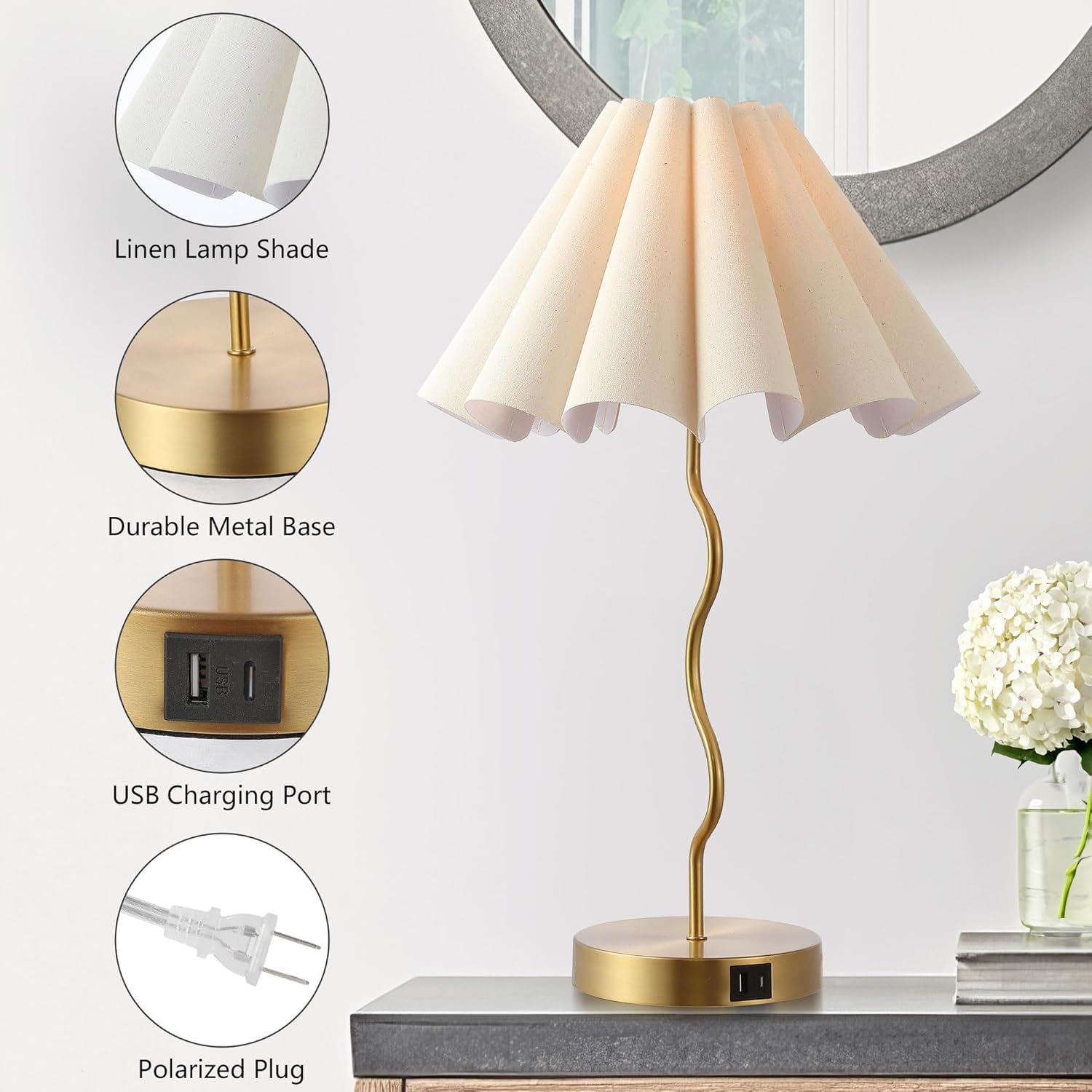 Pleated Linen Shade Modern Bedside Table Lamp