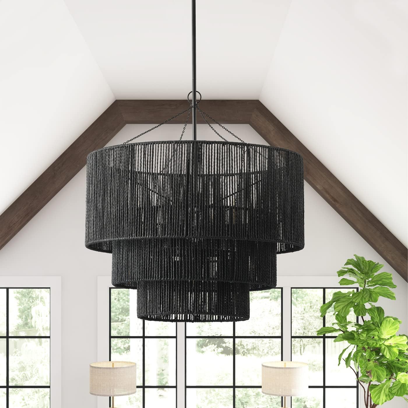 Black Hemp Rope Farmhouse Pendant Light