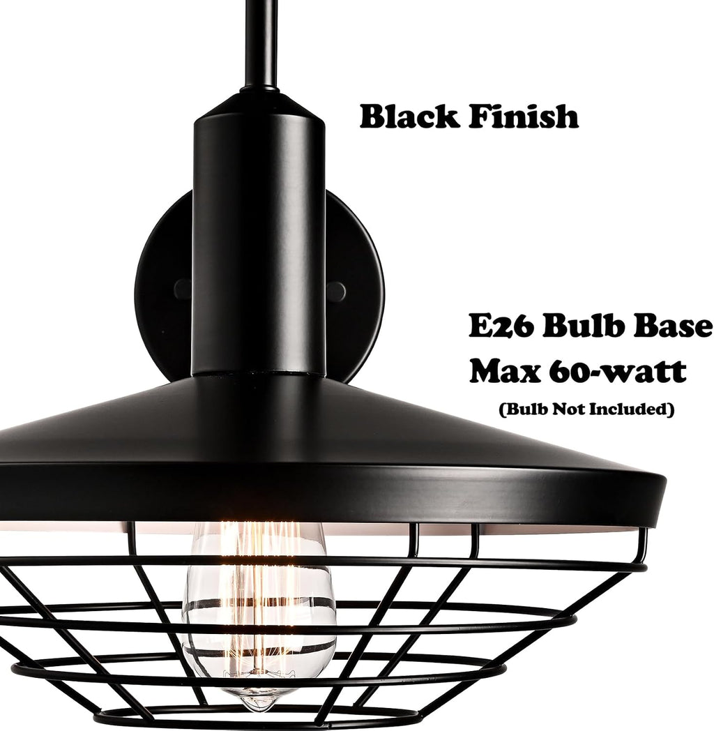 Black Gooseneck Cage Barn Shade Farmhouse Wall Sconce