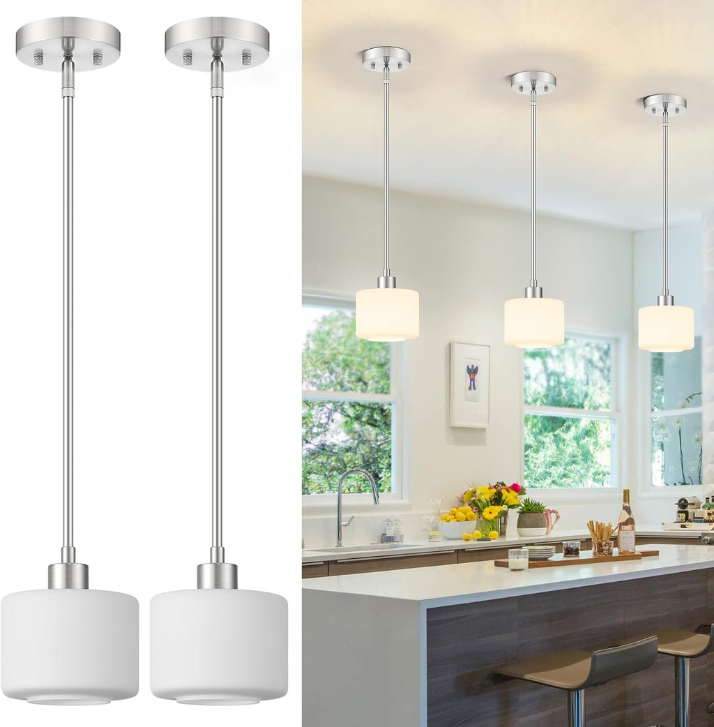 2-Pack Brushed Nickel Milk Glass Pendant Lights
