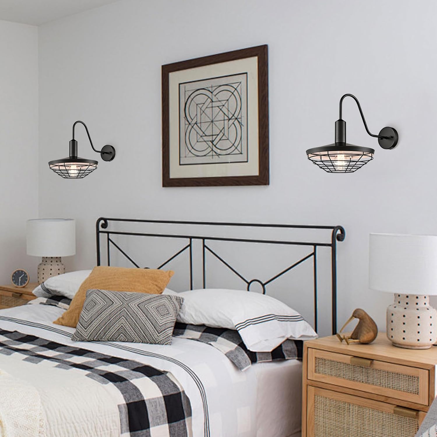 Black Gooseneck Cage Barn Shade Farmhouse Wall Sconce