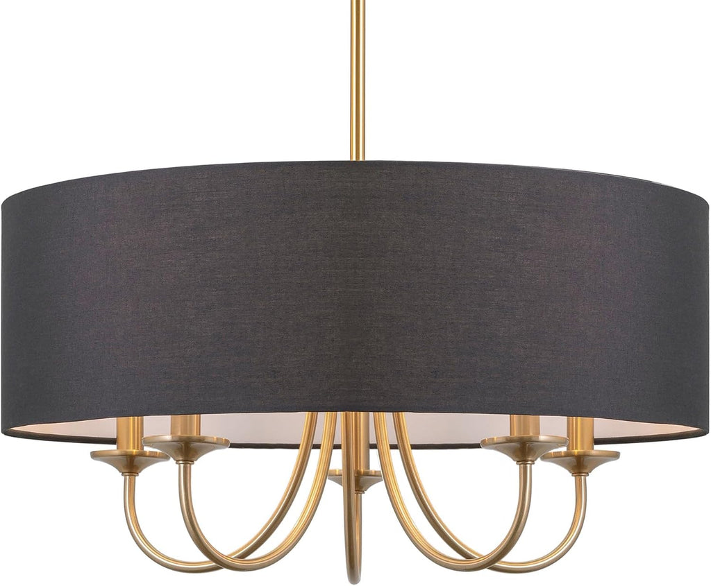 5-Light Cool Brass Black Linen Drum Chandelier