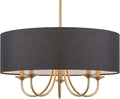 5-Light Cool Brass Black Linen Drum Chandelier