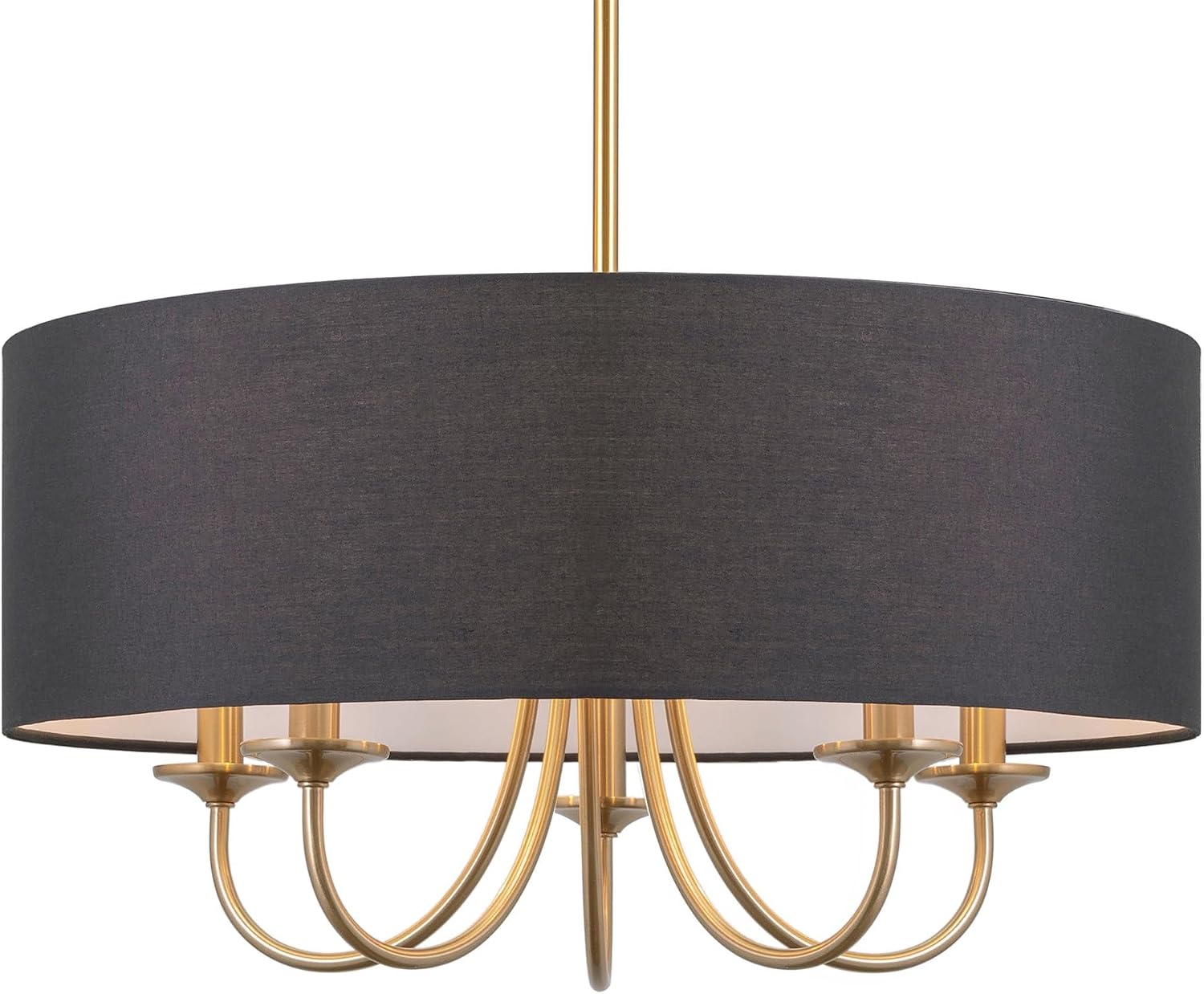 5-Light Cool Brass Black Linen Drum Chandelier