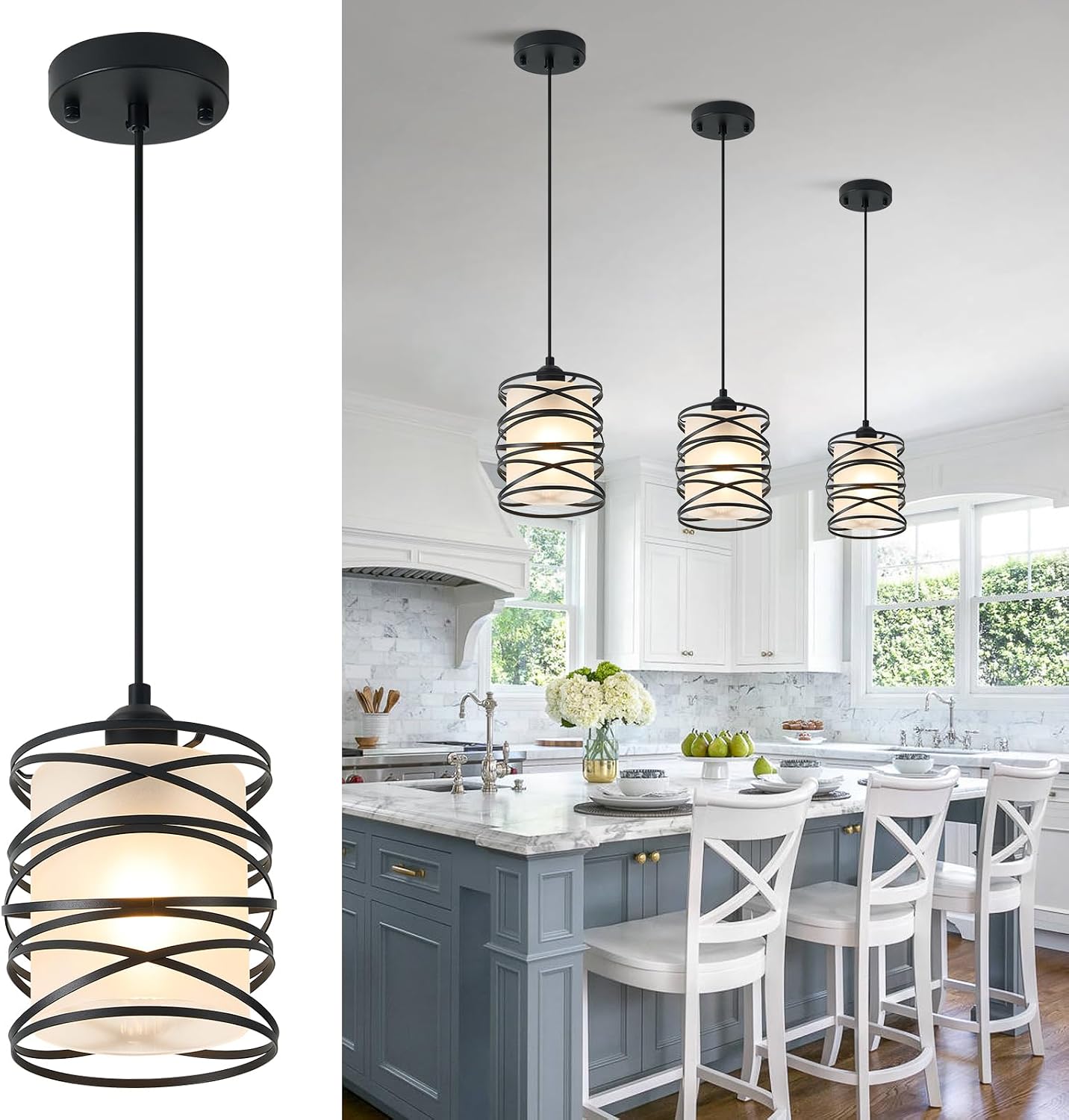 Spiral Cage Handblown Glass Mini Pendant Light