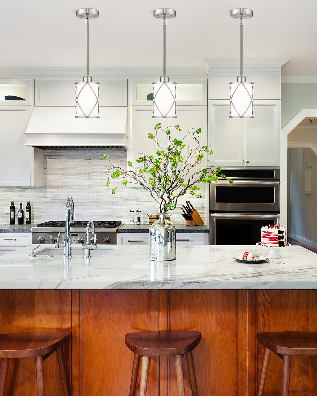 2 Pack Frosted Glass Mini Kitchen Island Pendant Lights