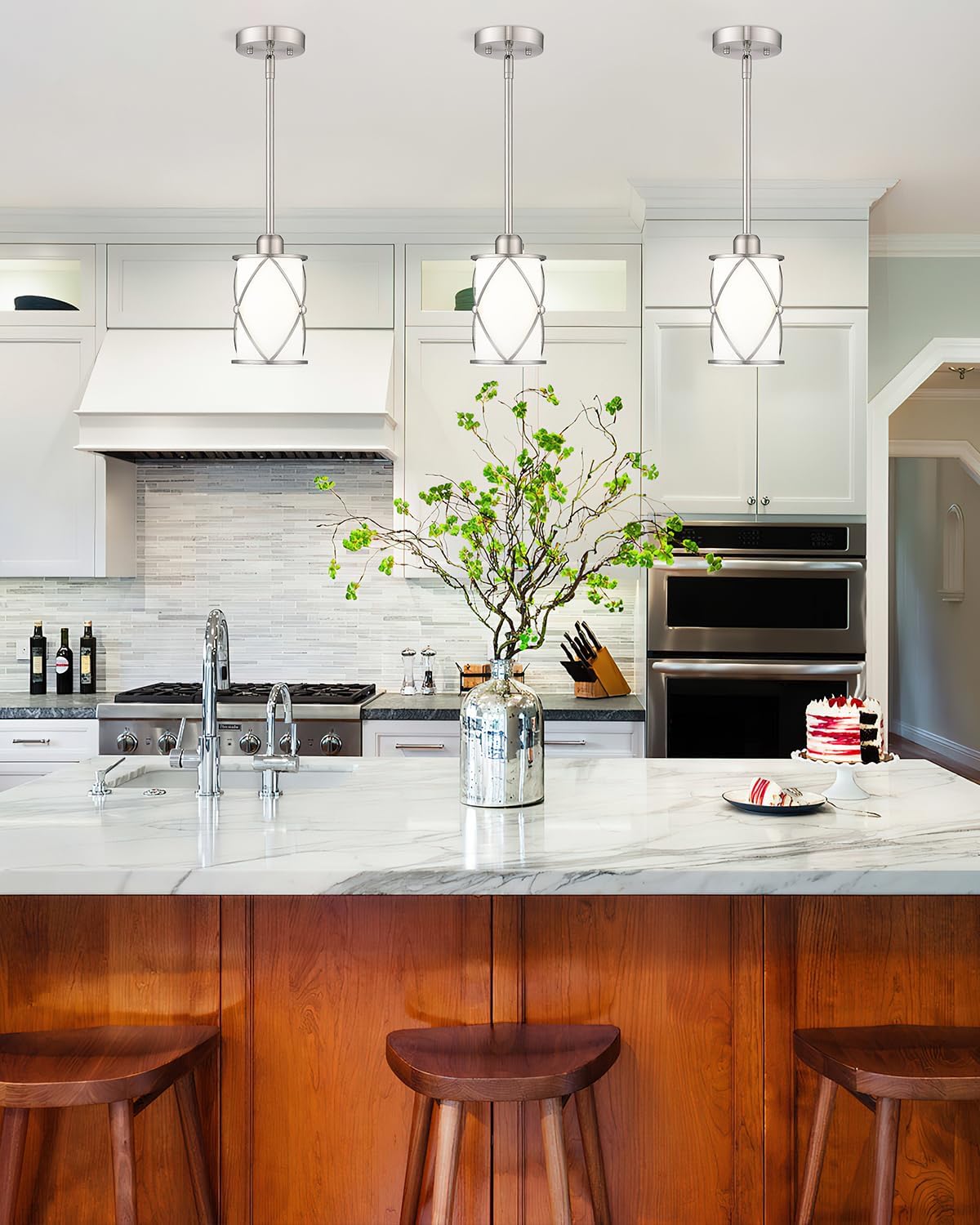 2 Pack Frosted Glass Mini Kitchen Island Pendant Lights
