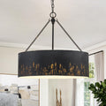 Matte Black Gold 6-Light 24" Drum Chandelier