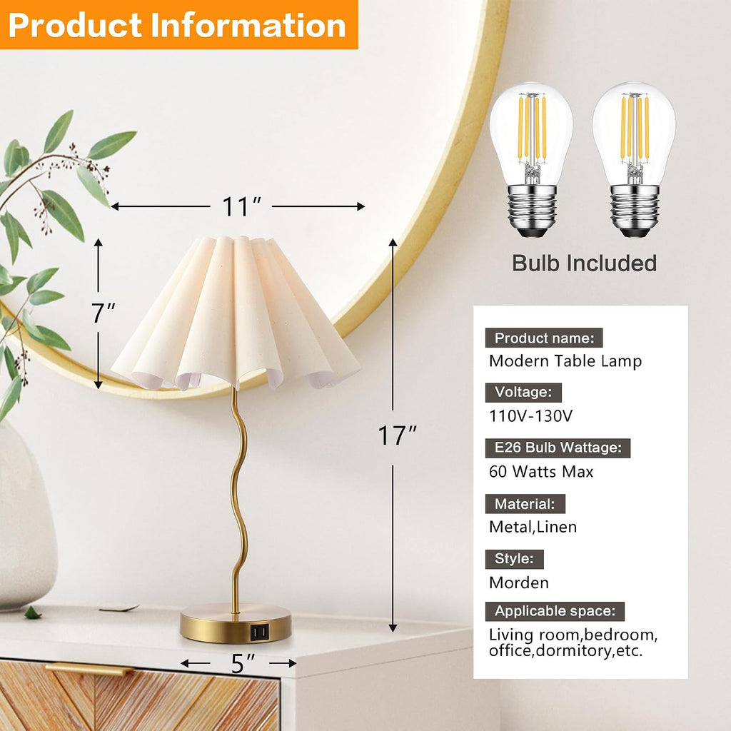 Pleated Linen Shade Modern Bedside Table Lamp