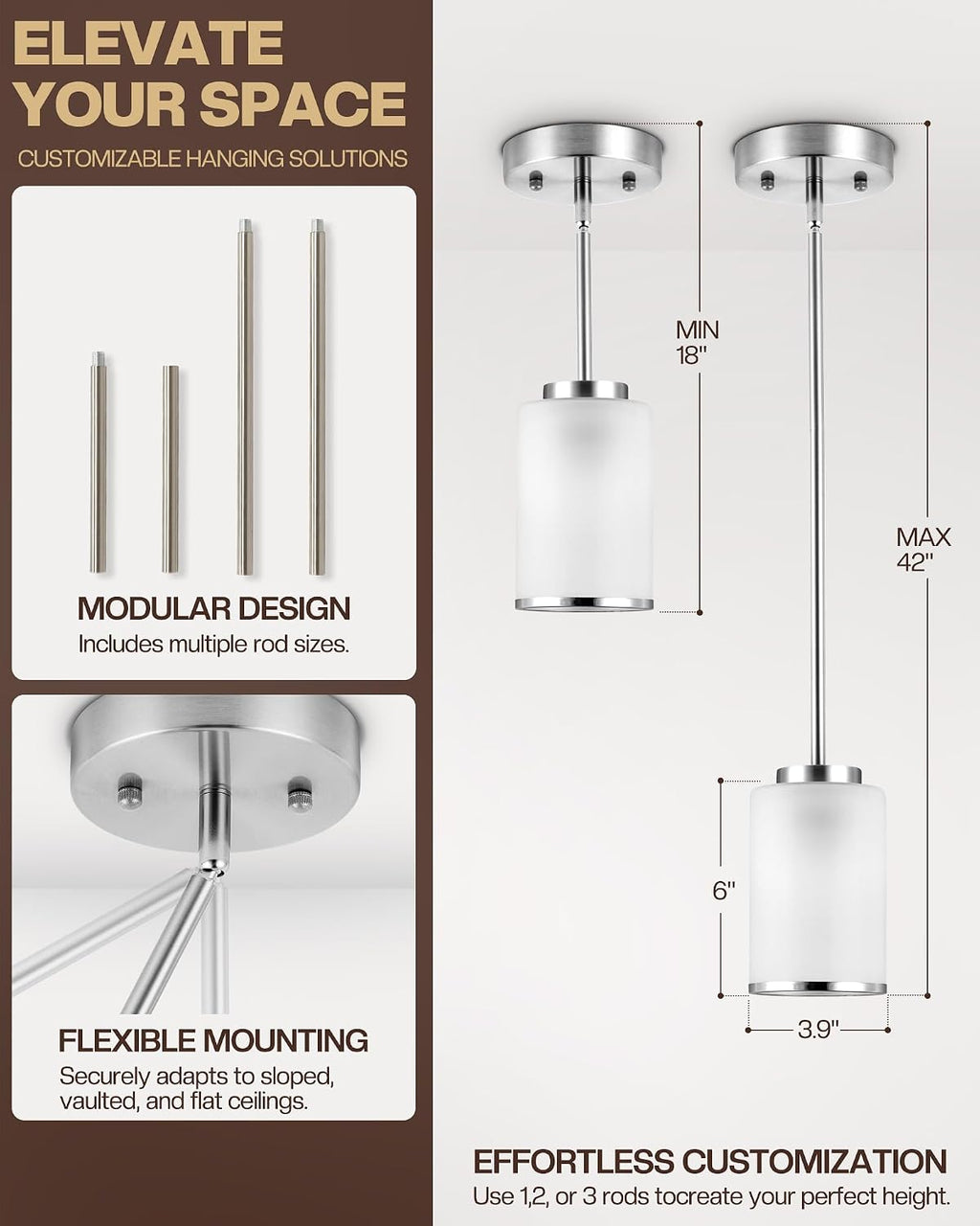 2-Pack Brushed Nickel Frosted Glass Pendant Lights