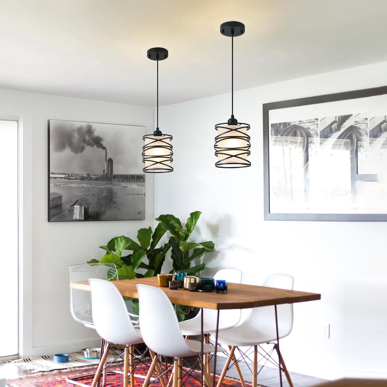 Spiral Cage Handblown Glass Mini Pendant Light