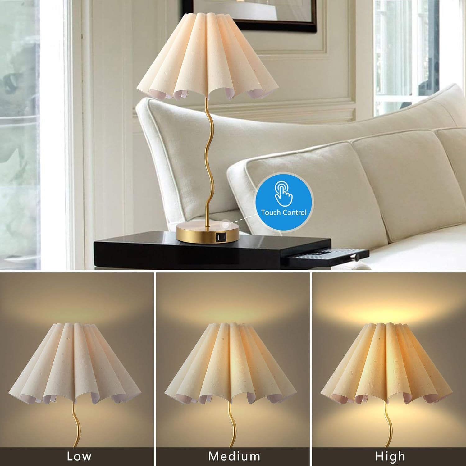 Pleated Linen Shade Modern Bedside Table Lamp