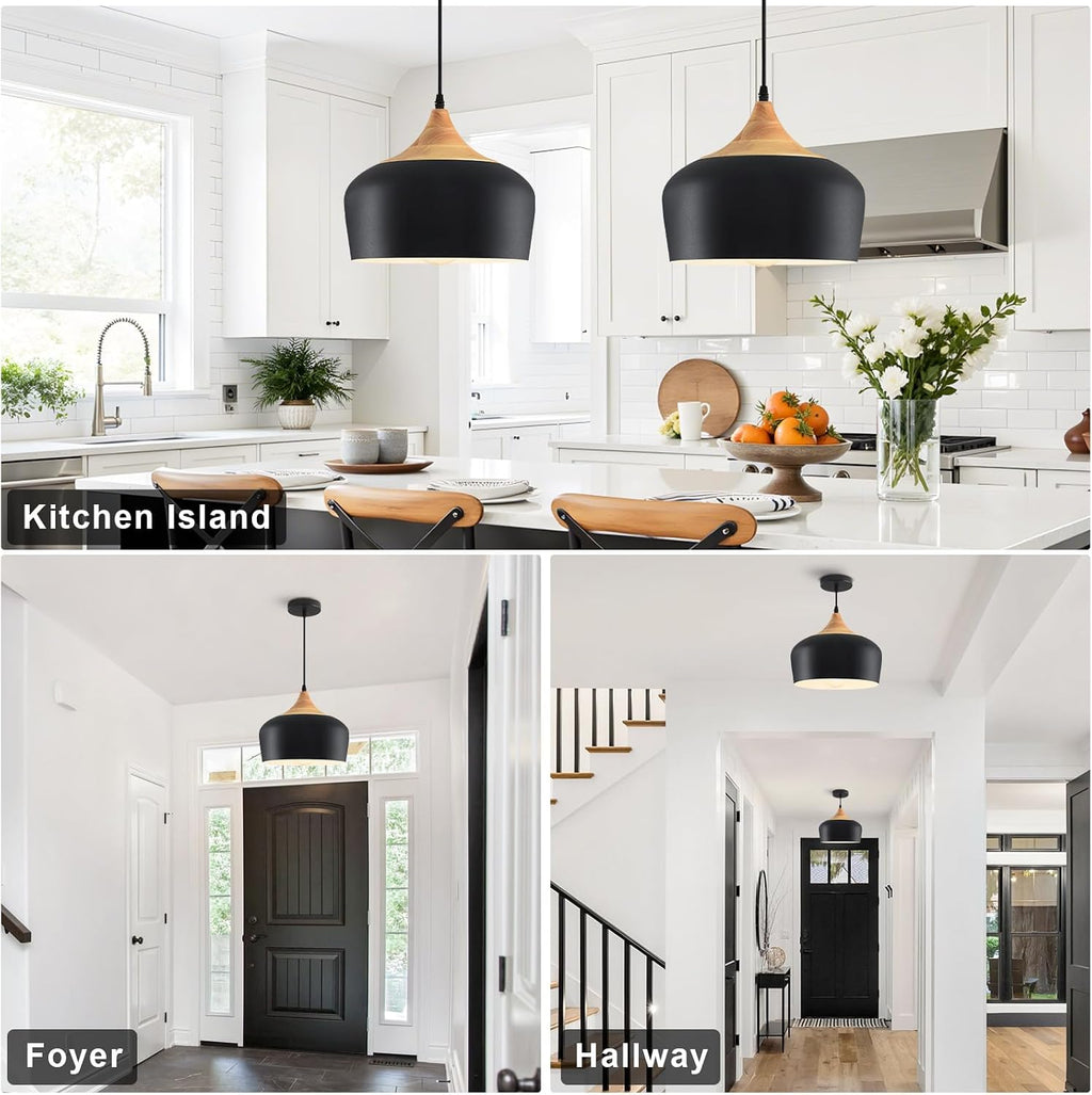 Black Wooden Dome Kitchen Pendant Light