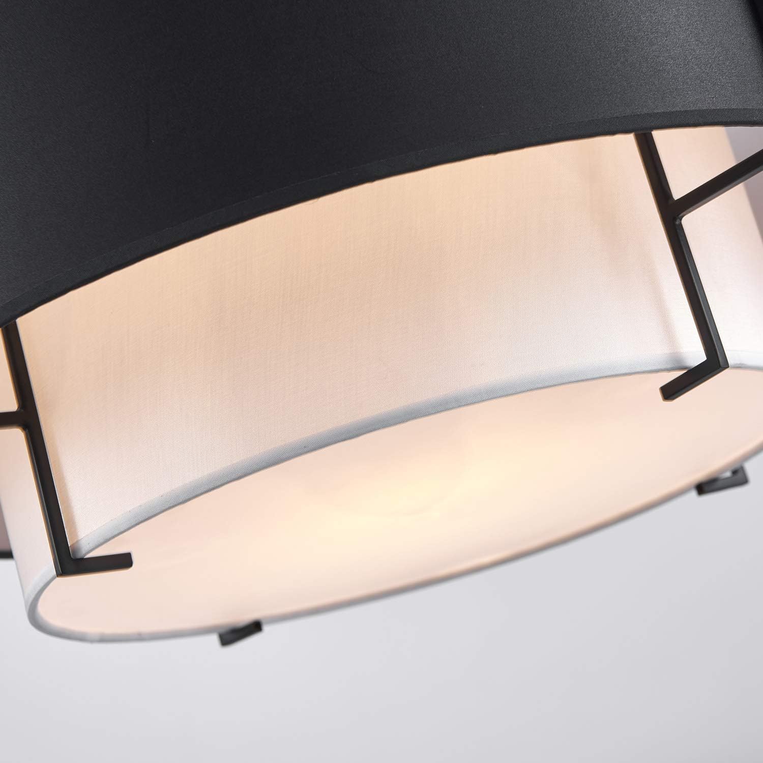 4-Light Black Farmhouse Drum Fabric Chandelier