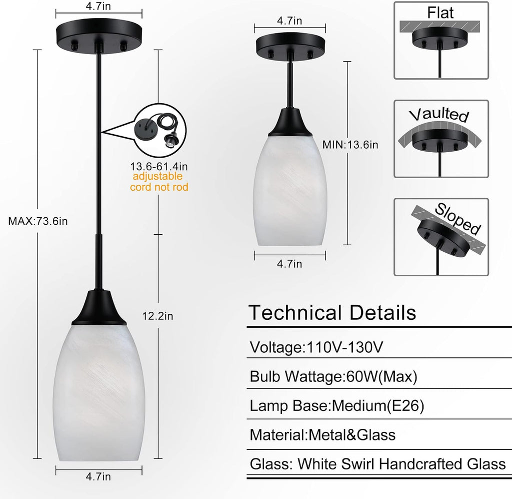Matte Black Oval Handblown Glass Mini Pendant Light