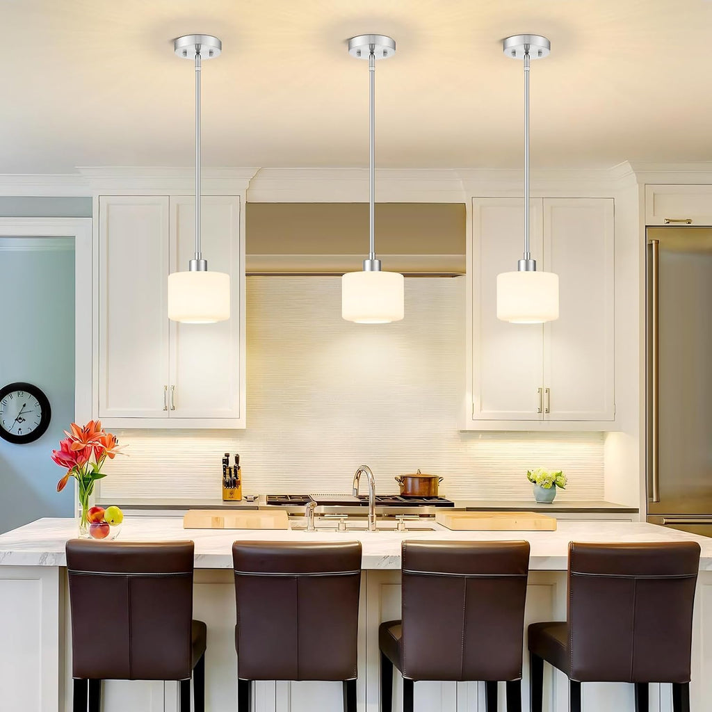 2-Pack Brushed Nickel Milk Glass Pendant Lights