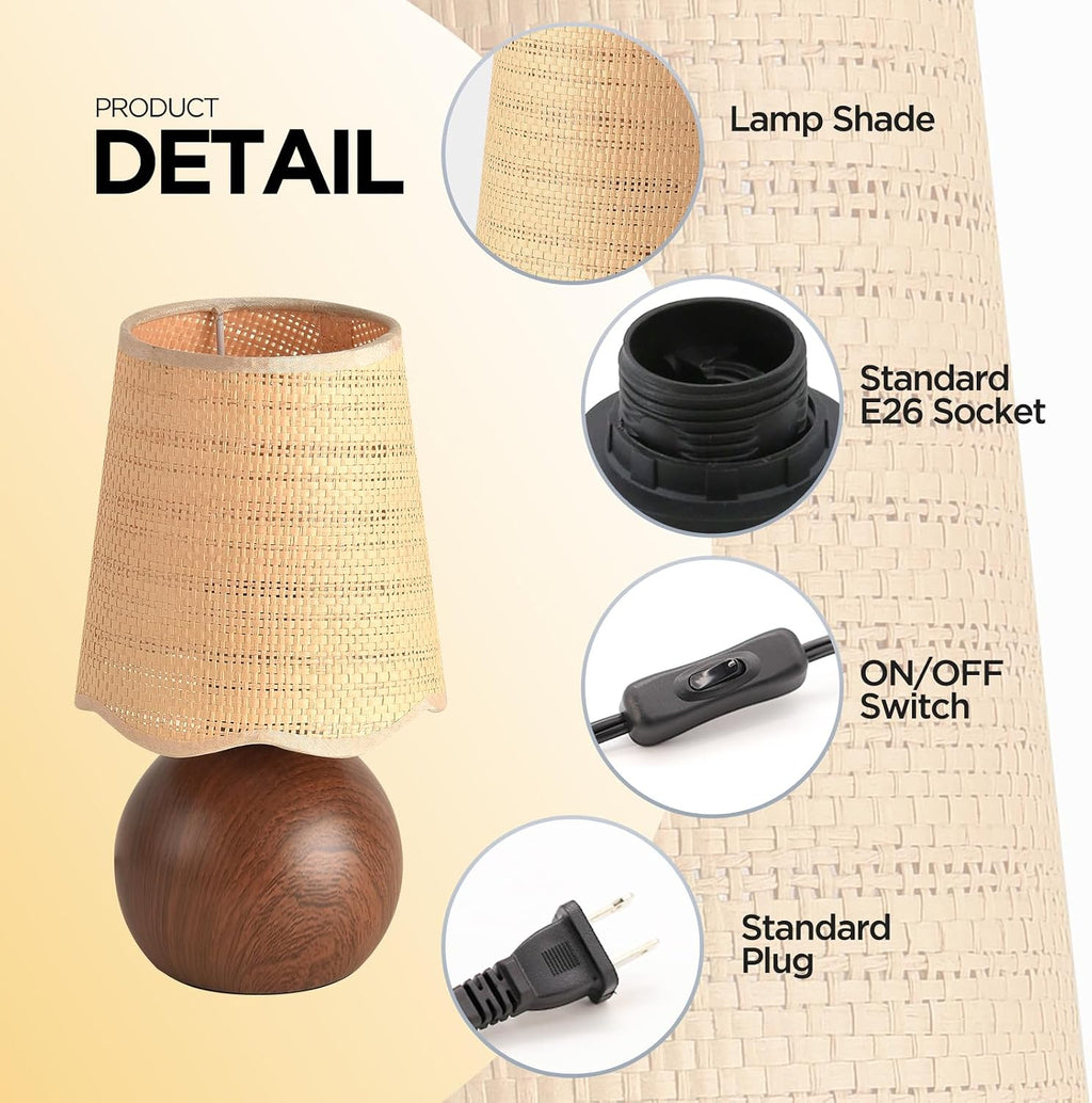 Boho Rattan Woven Shade Walnut Table Lamp