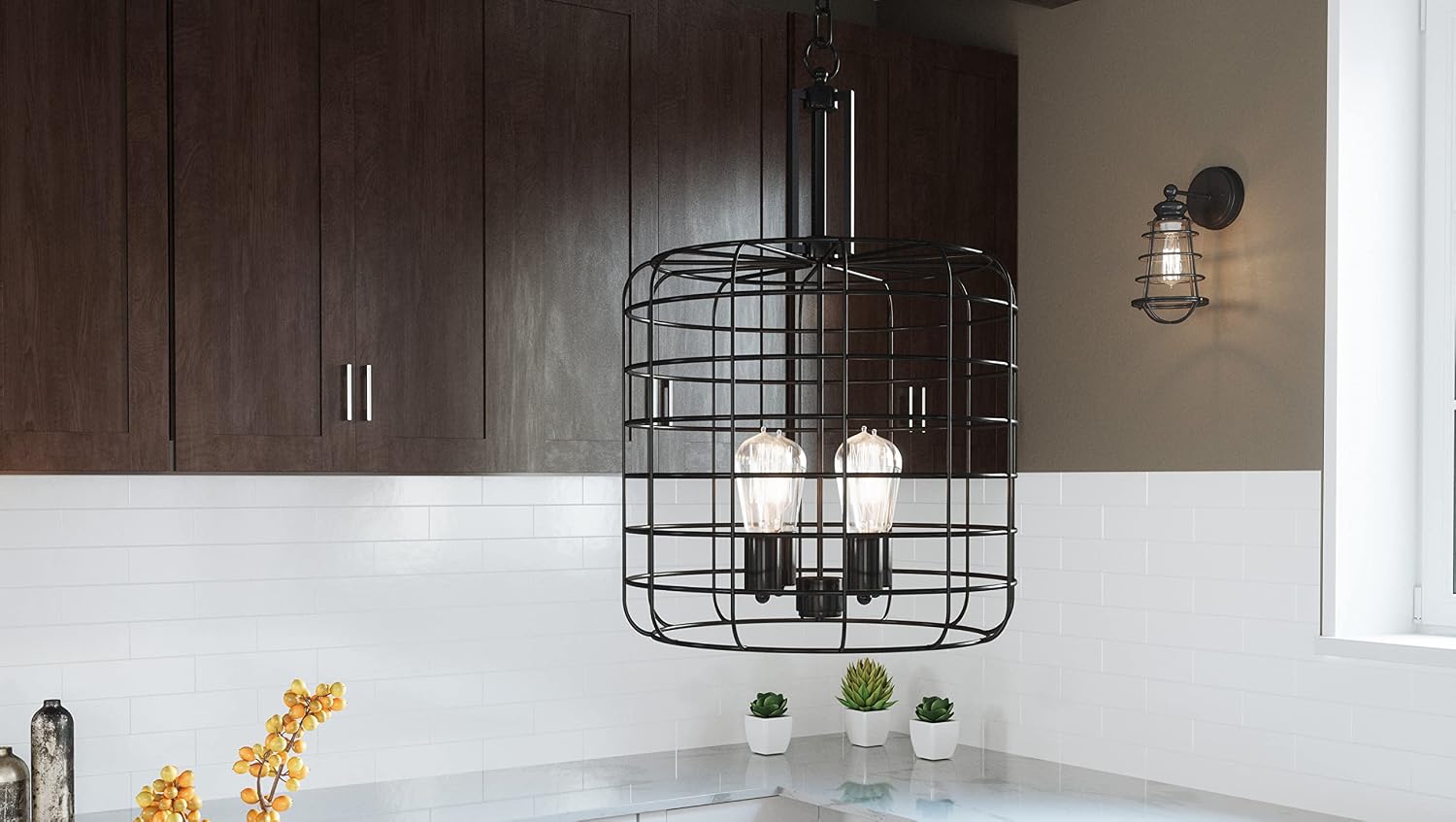 Coffee Bronze Wire Cage 4-Light Ajax Chandelier