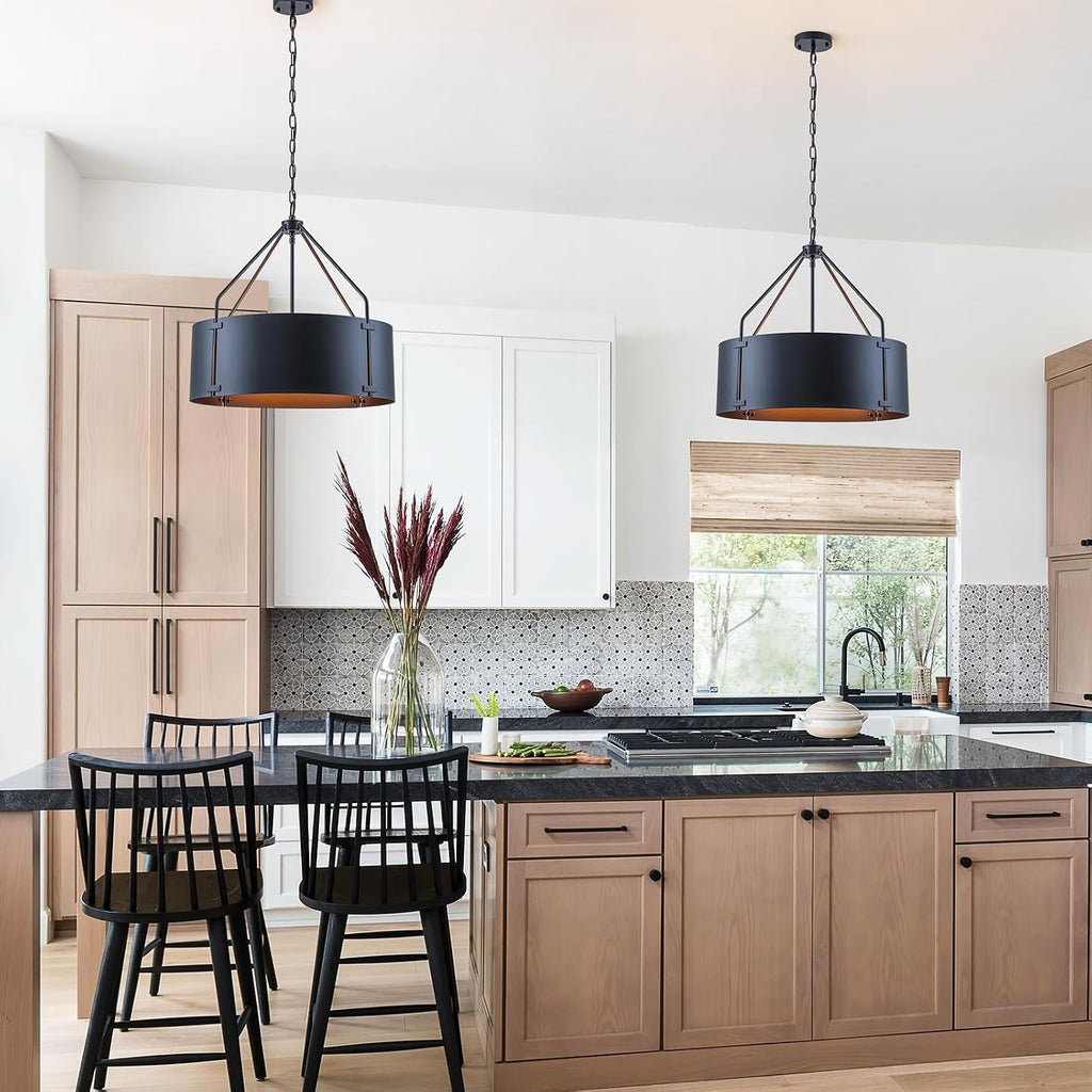 22" Black Metal Farmhouse Drum Chandelier