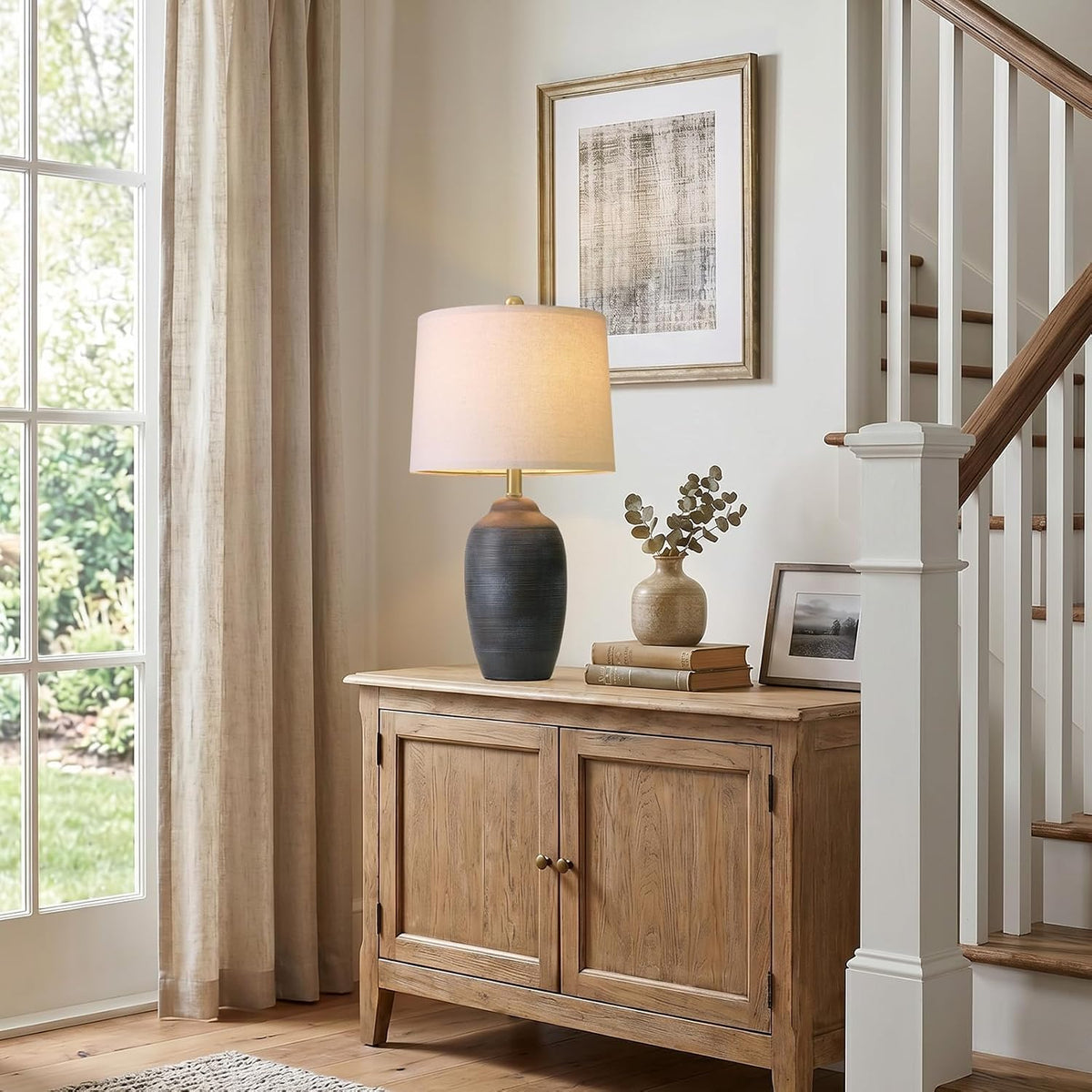 Black Textured Ceramic Boho Farmhouse Table Lamp