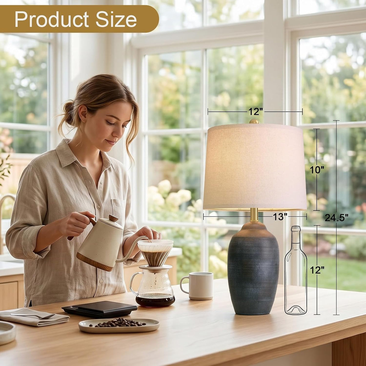 Black Textured Ceramic Boho Farmhouse Table Lamp