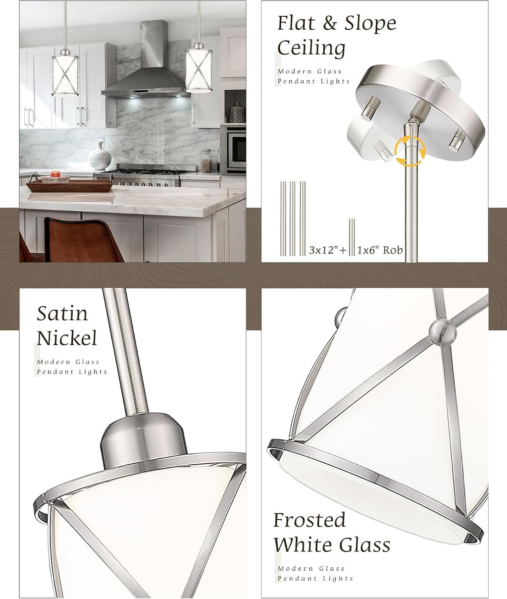 2 Pack Frosted Glass Mini Kitchen Island Pendant Lights