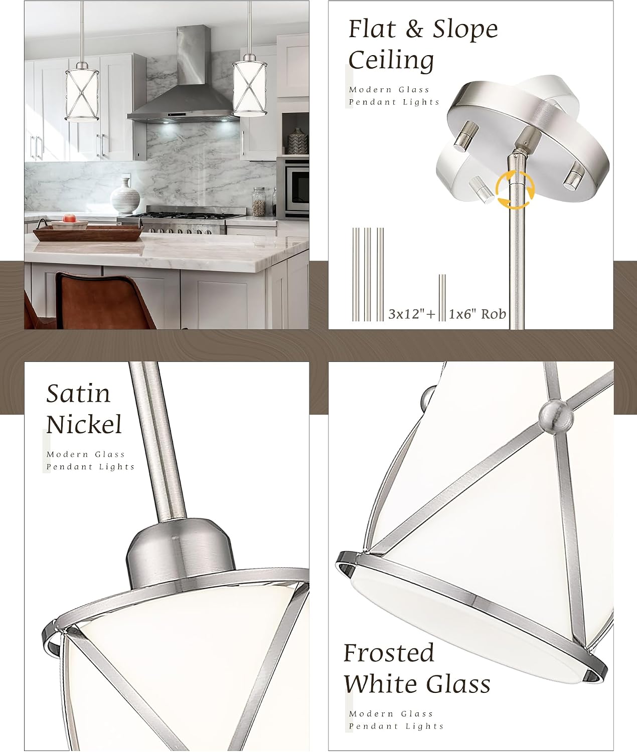 2 Pack Frosted Glass Mini Kitchen Island Pendant Lights