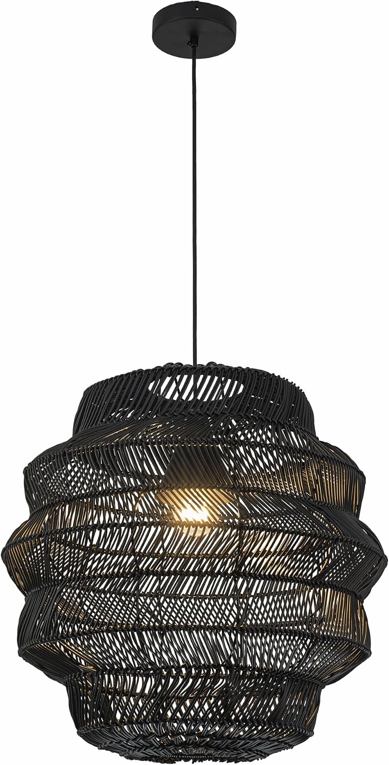 Matte Black Outdoor Tiered Rattan Pendant Light